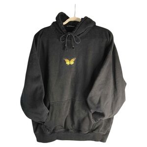 Brandy Melville Black Oversized Hoodie Embroidered Monarch Butterfly One Size